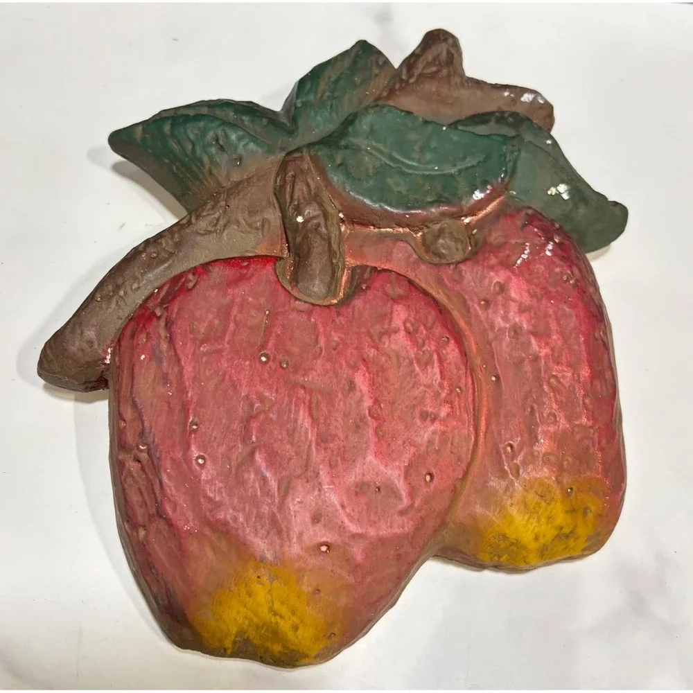 Vintage Chalkware Hand Painted Fruit Wall Plaques Set of 3 Grapes Pears Apples